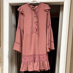 Women’s Dusty Rose Midi Dress with Crochet Trim